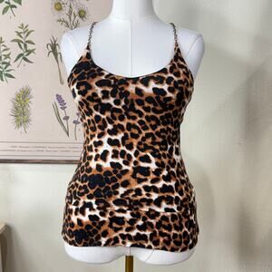 90s Y2k Leopard Print Chain Straps Cami Top McBling Trashy Bimbo Gyaru Gal M